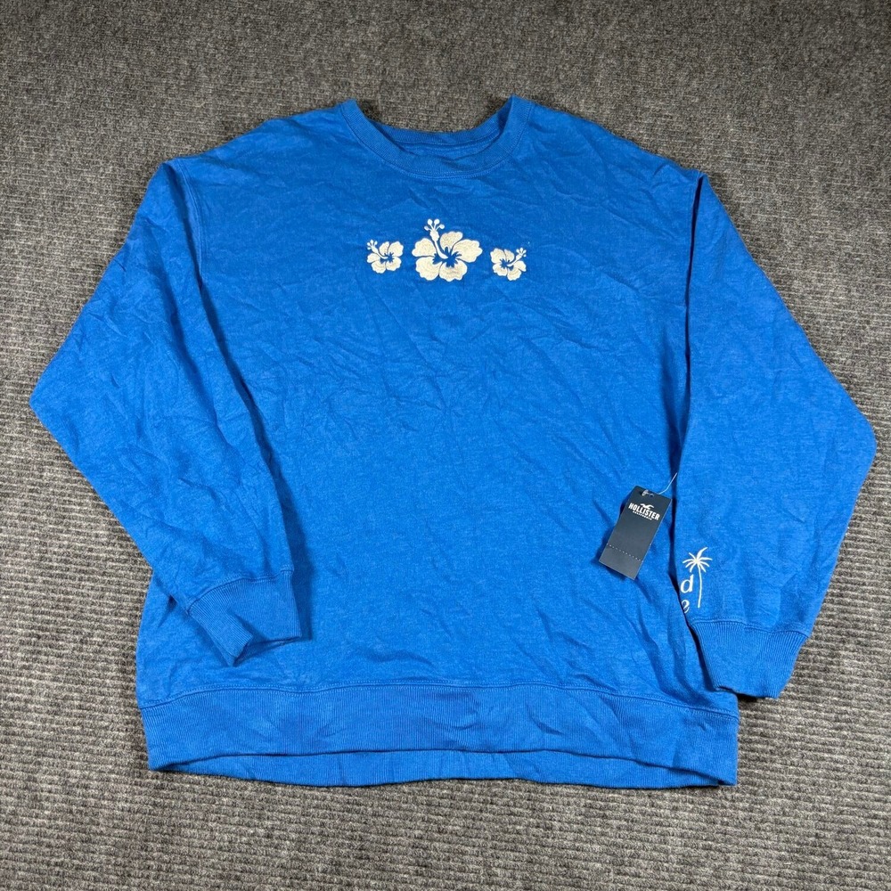 Hollister Sweatshirt Womens S Blue New Hibiscus Floral Tropical Pullover